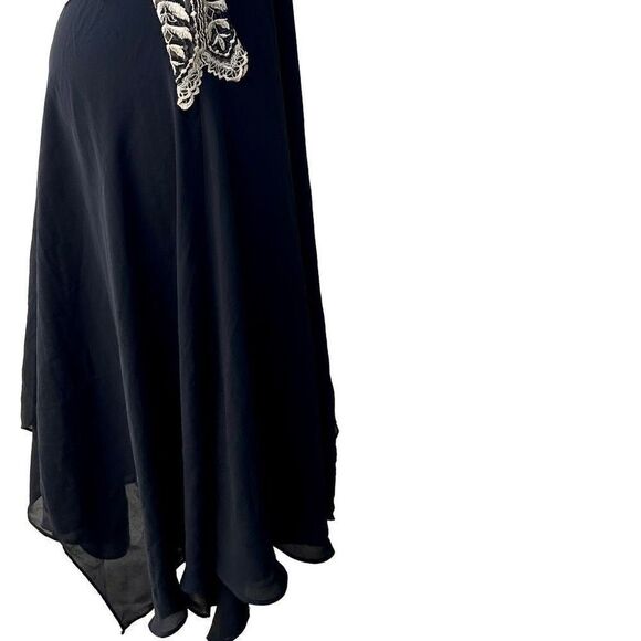 Cachet by Bari Protas Vintage Size Small Black Maxi Dress Lovely Gold Embroidery - Picture 10 of 13